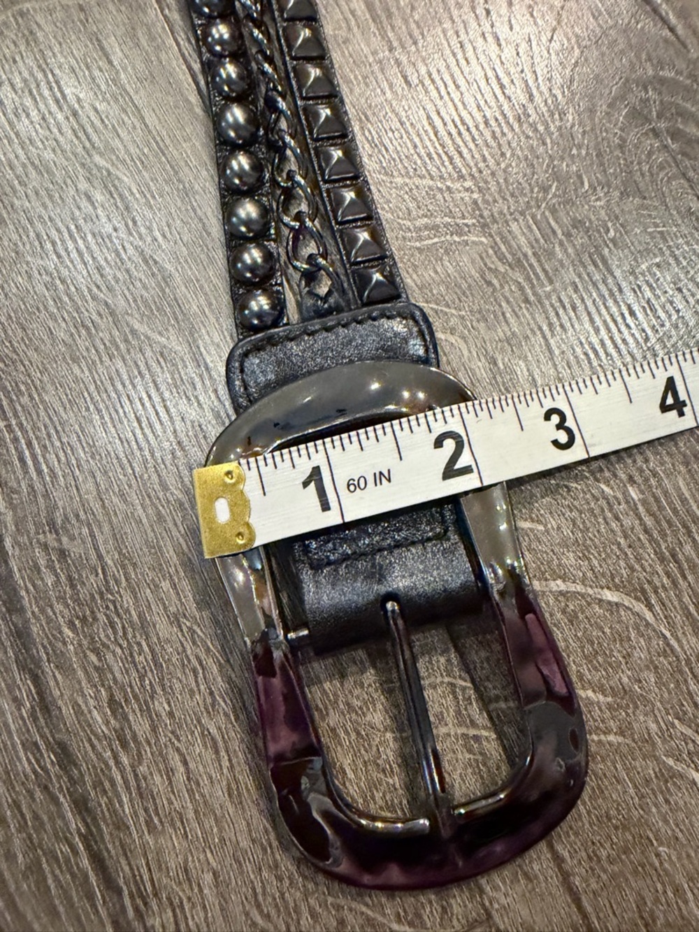 Leatherock Studded Black Leather Belt Gunmetal Chain Rocker Grunge Boho M 34 - Picture 10 of 15